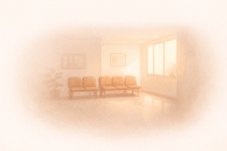 通院が日常になった日のこと - 誰もいない静かな待合室のイラスト