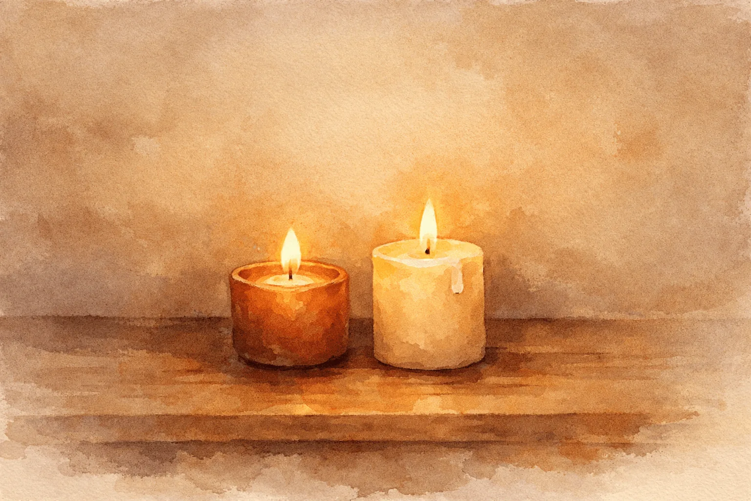 暗い部屋でふたつのキャンドルが並んで灯っている、温かみのある静かなイメージ